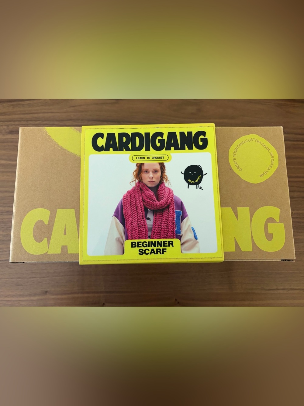 Cardigang Beginner Scarf Crochet Kit Pink Chunky 100% Wool